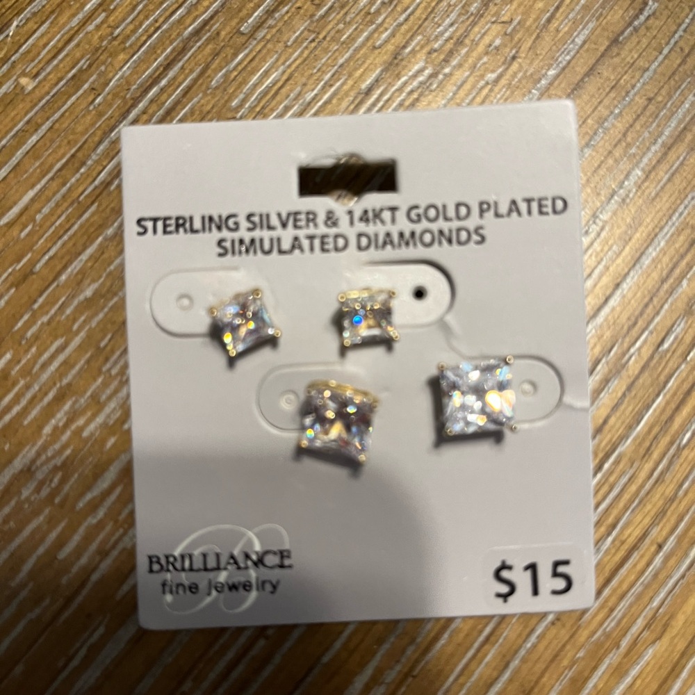 Brilliance 14k Gold Plated Sterling Silver Simulated Diamond Earrings